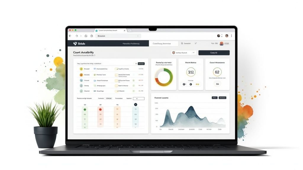 A person managing tennis court bookings on a tablet, showing an organized digital schedule