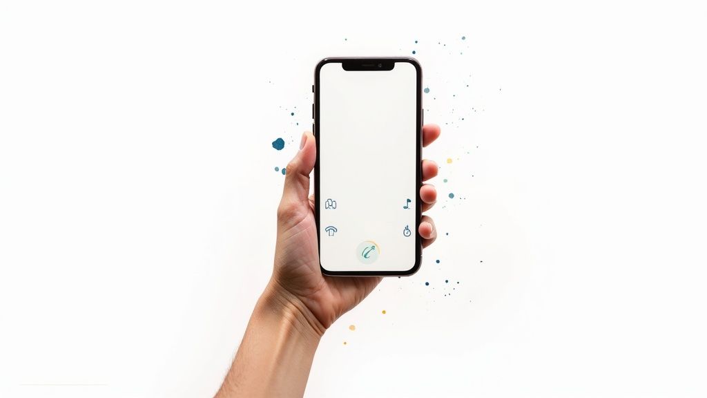 A person using a white label fitness app on their phone, with branding elements of a fitness club visible