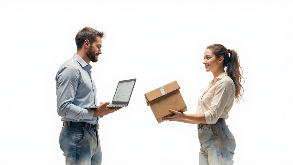 Diagram showing a provider giving software to a reseller who then brands and sells it to customers.