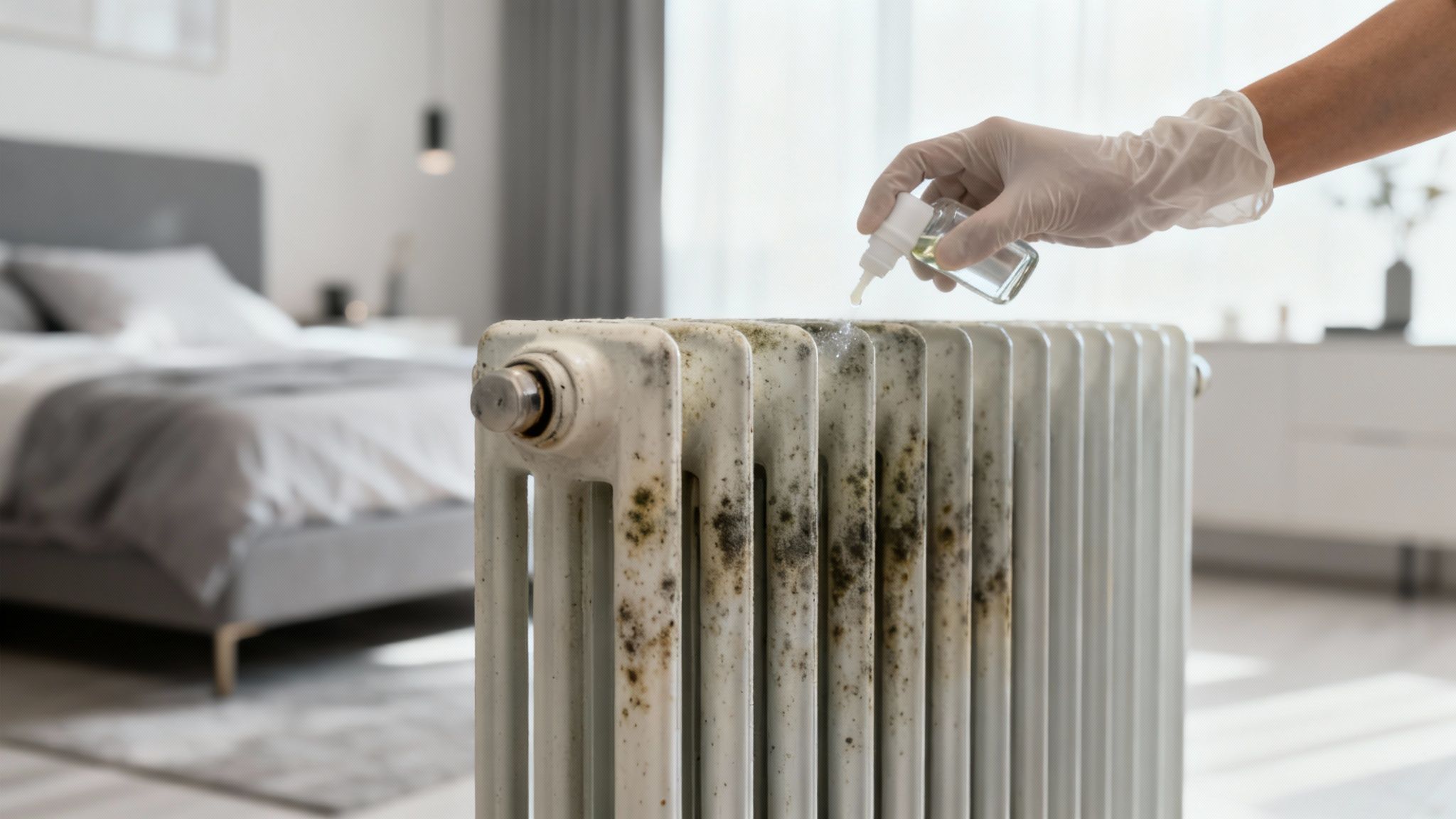 Mężczyzna czyszczący klimatyzację w domu