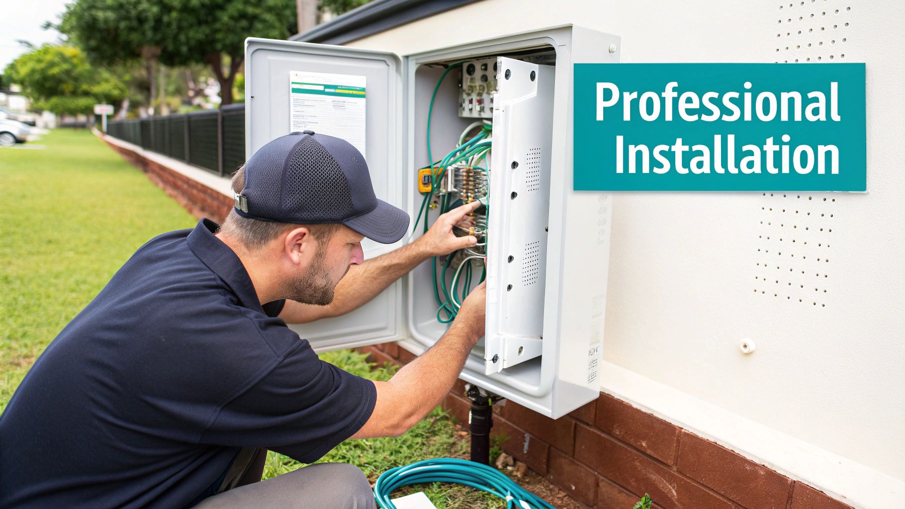 A professionally installed outdoor lighting system highlighting a tree with LED lights.