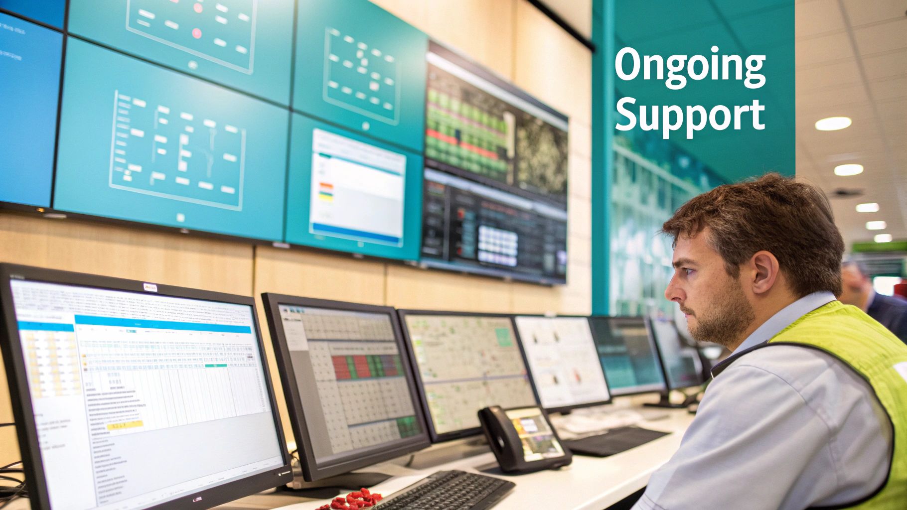 A technician performing maintenance on a network rack.