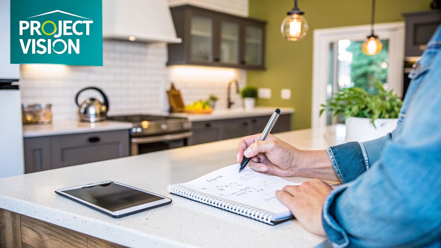 A modern living room with integrated smart lighting and a tablet on the coffee table displaying a smart home control interface.