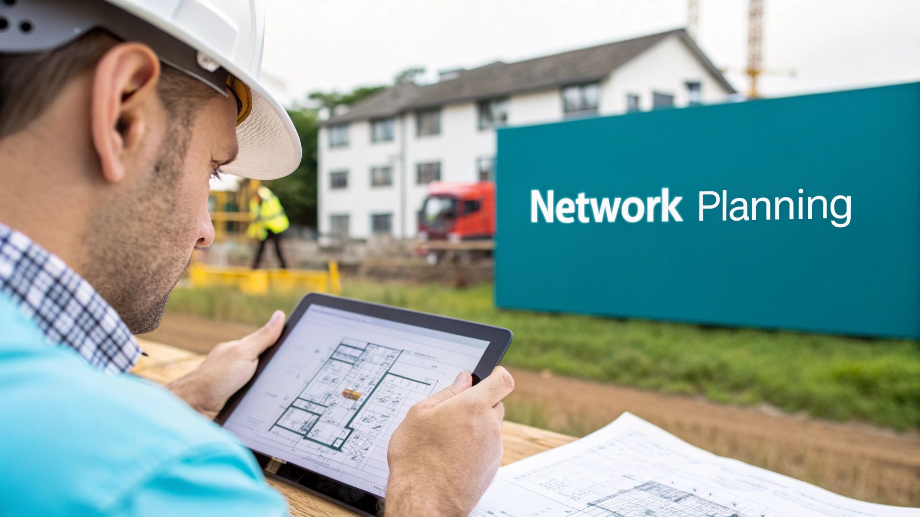 A network engineer planning a home network setup on a tablet.