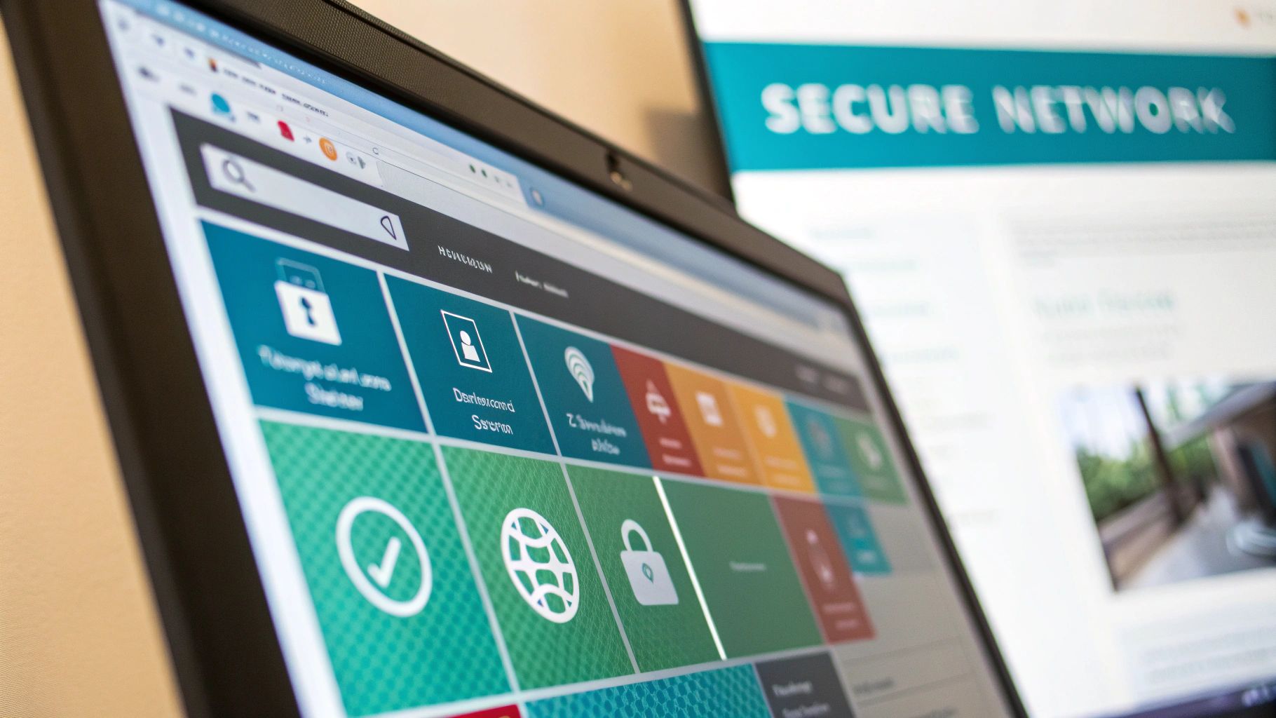 A stylised padlock icon overlaid on a server rack to symbolise network security.