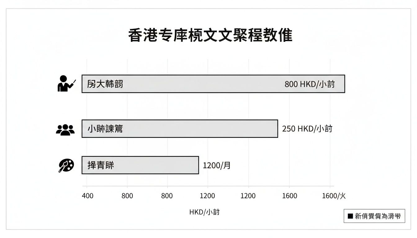一張展示香港西班牙文課程收費的圖表，列出不同導師和課程的每小時或每月費用。