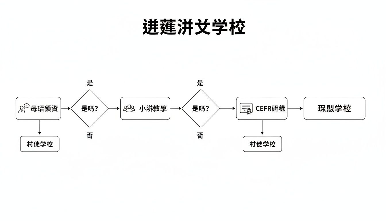 A flowchart illustrates the conditions and pathways to enter the Pengpaiwen School, including mother tongue, teaching methods, and CEFR requirements.