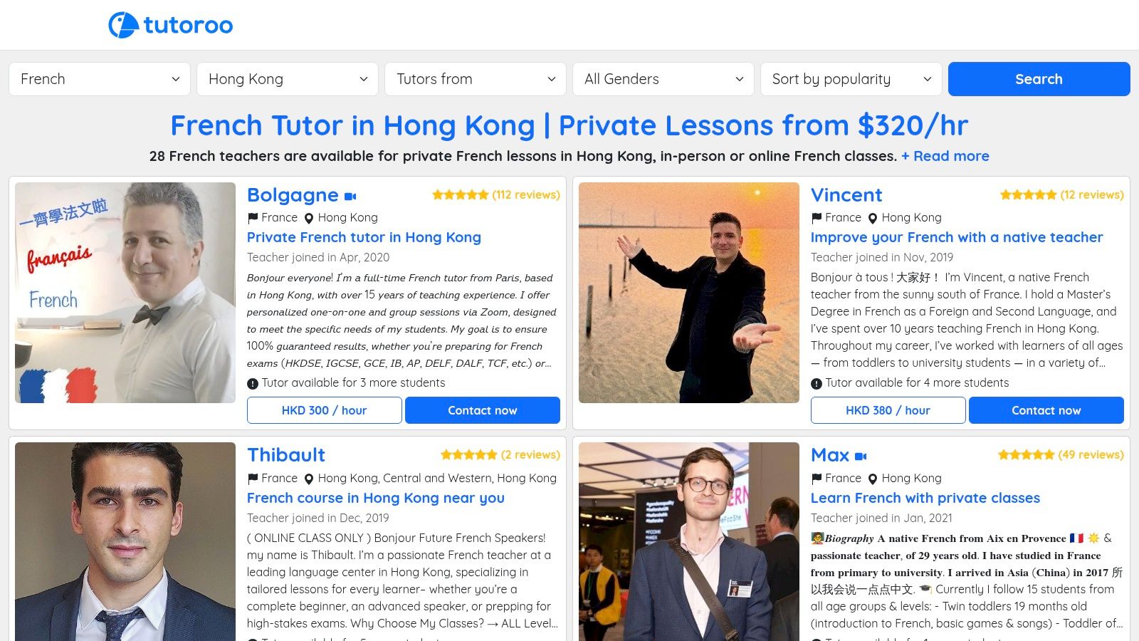 TUTOROO (Hong Kong French Private Tutor Matching)