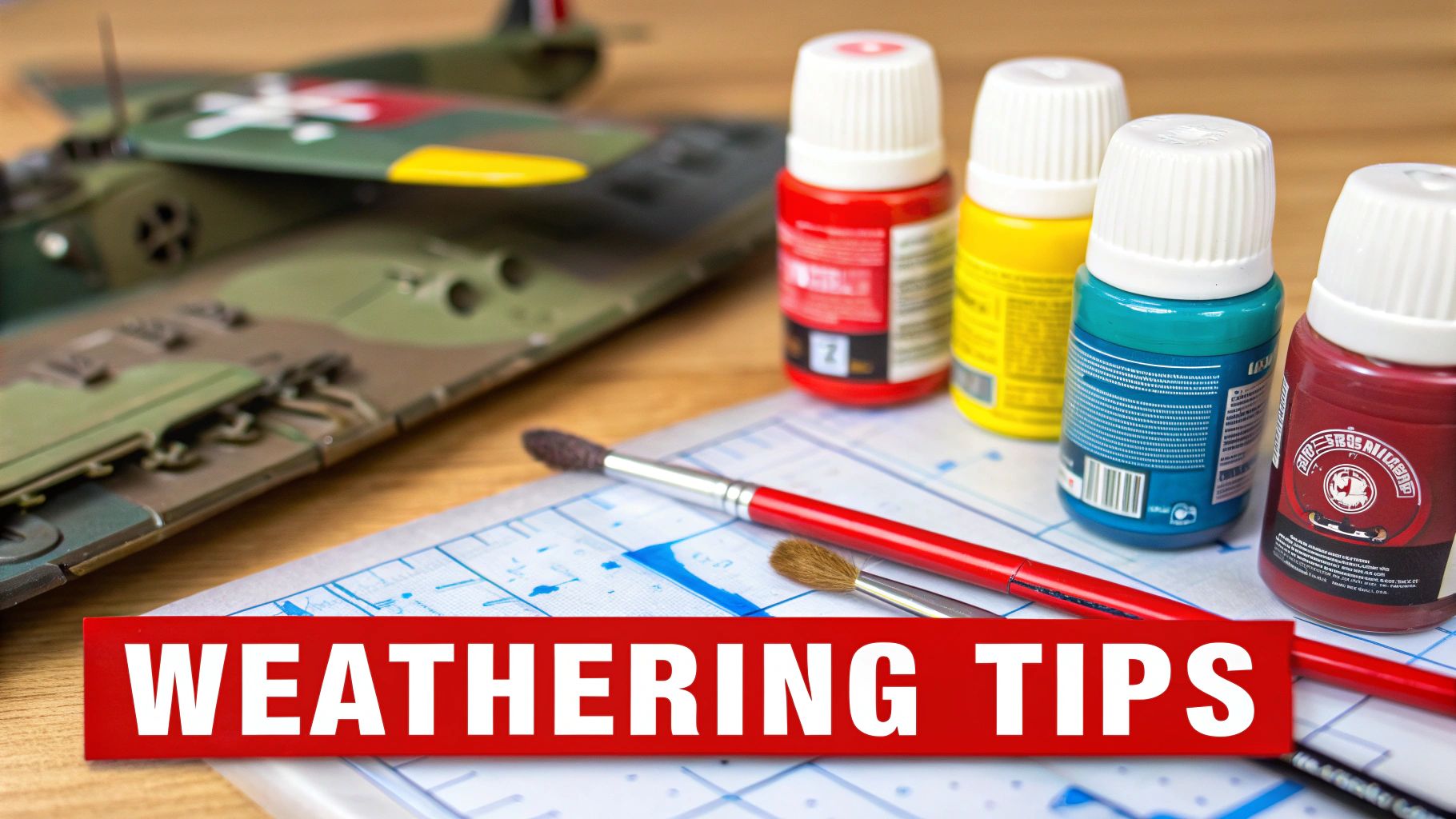 A modeler applying weathering effects to a detailed scale model tank.