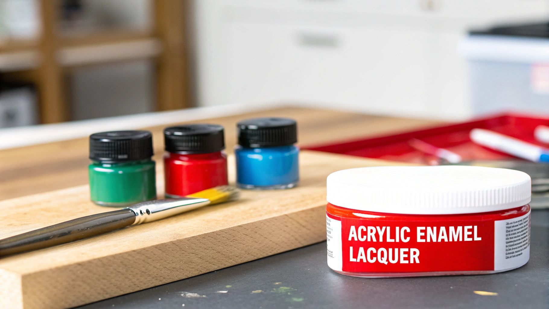 A person priming a plastic model with an airbrush for a smooth finish