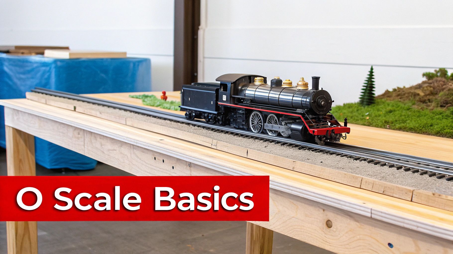 A detailed O scale locomotive on a model railway track, showcasing its intricate design and impressive size.