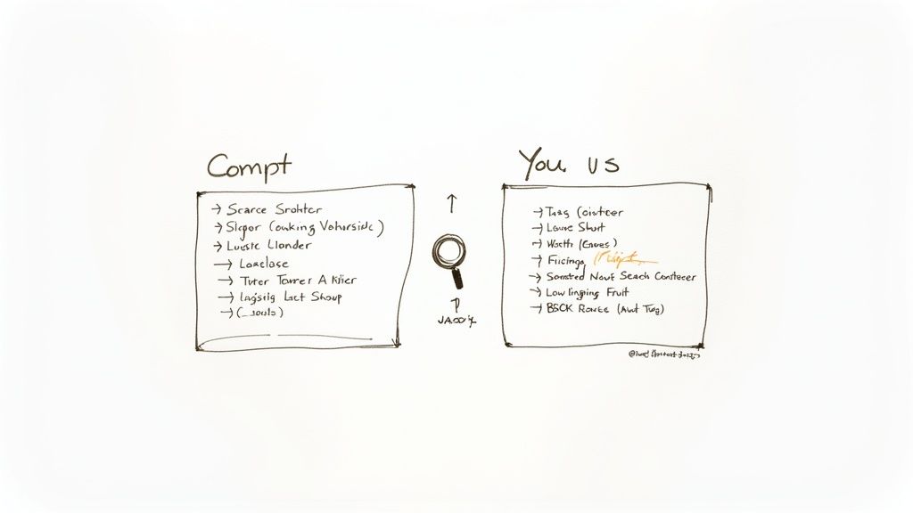 Hand-drawn comparison chart showing competitor versus your business marketing strategy analysis lists