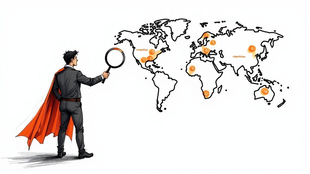 An abstract visual representing interconnected data points and networks, symbolizing the analysis of backlinks between competitors.