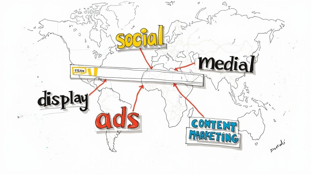Graph showing multiple digital advertising channels intersecting