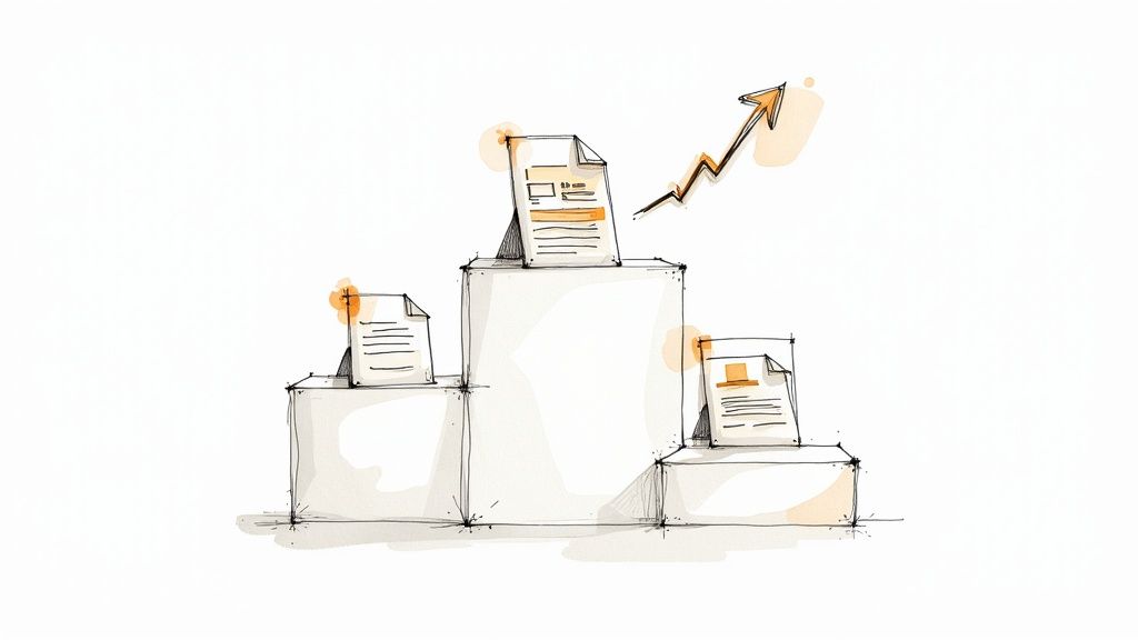 A person at a desk sketching out a content plan, symbolizing the shift from data analysis to creative execution.