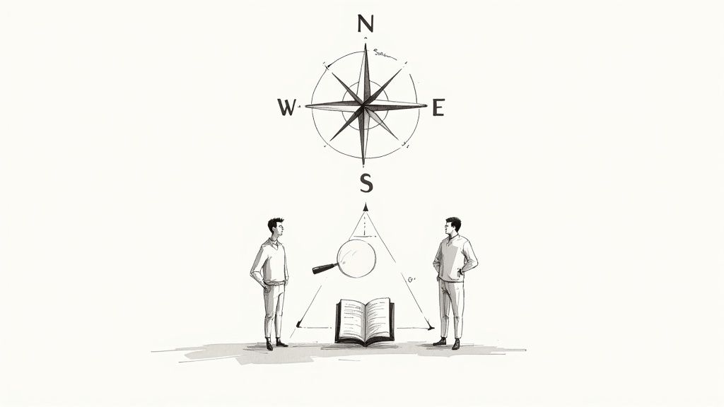 A group of professionals collaborating around a table, analyzing charts and graphs, representing competitive benchmarking in action