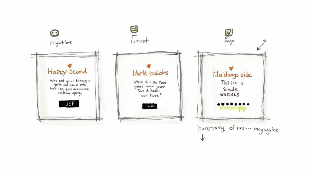 An abstract image showing different ad copy snippets and offer icons being analyzed and compared.