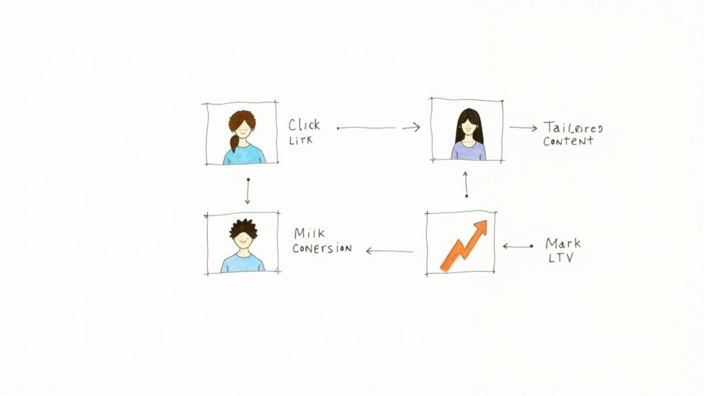 A personalized marketing report on a laptop screen showing customer journey analytics