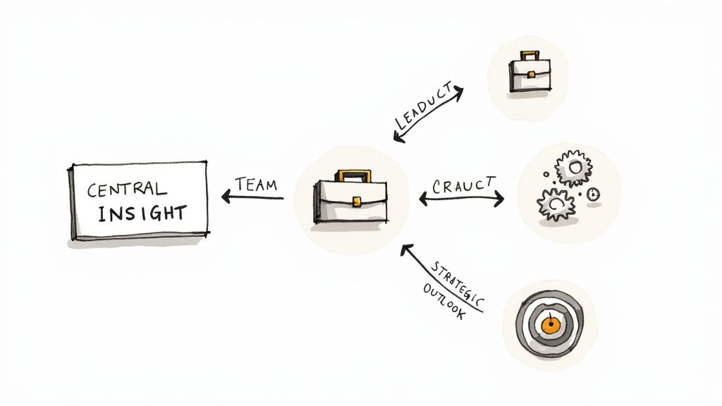 A team collaborating around a table with charts and graphs, representing organizational intelligence.