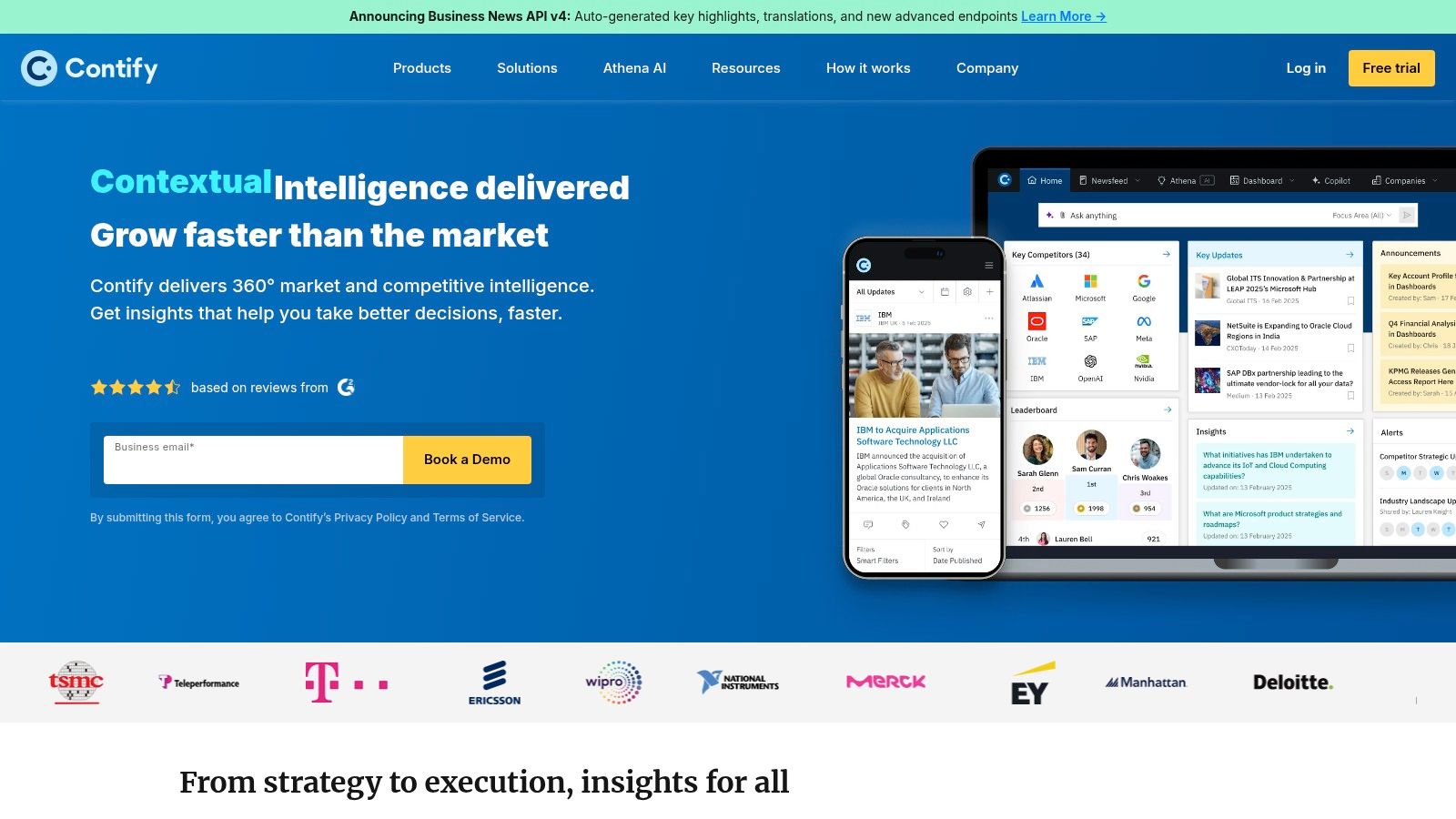 Contify dashboard showing market intelligence insights