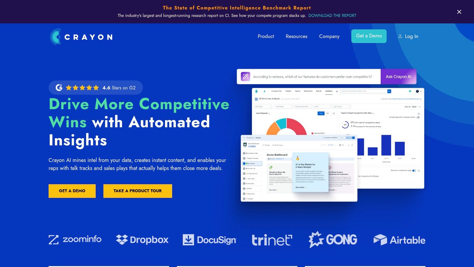 Crayon dashboard showing competitive intelligence insights