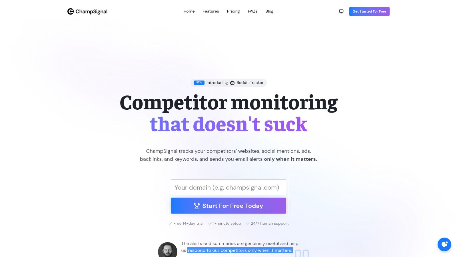 ChampSignal Dashboard showcasing competitive tracking features