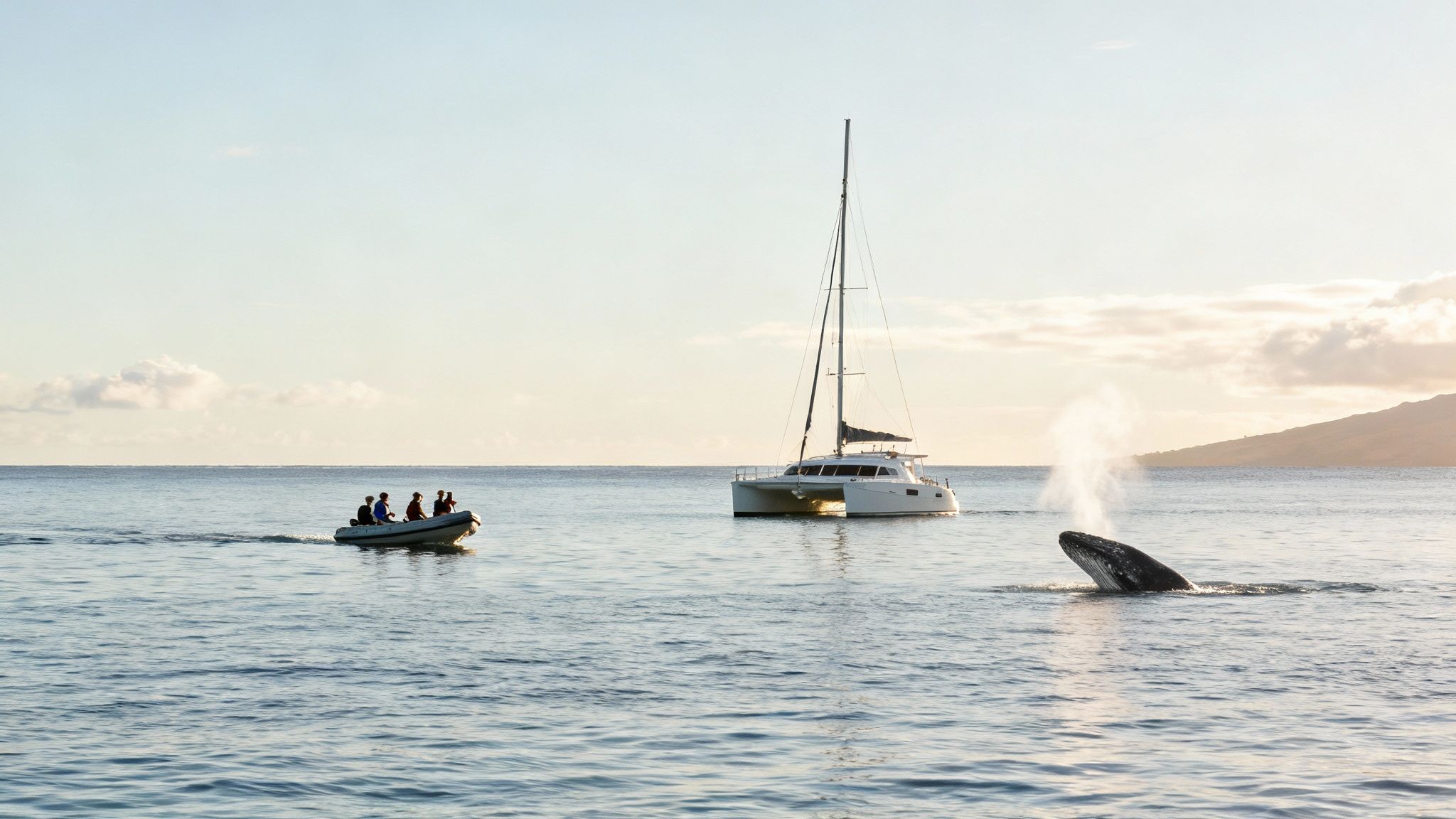Humpback whale calf swimming alongside its mother in the clear blue waters off the Big Island.