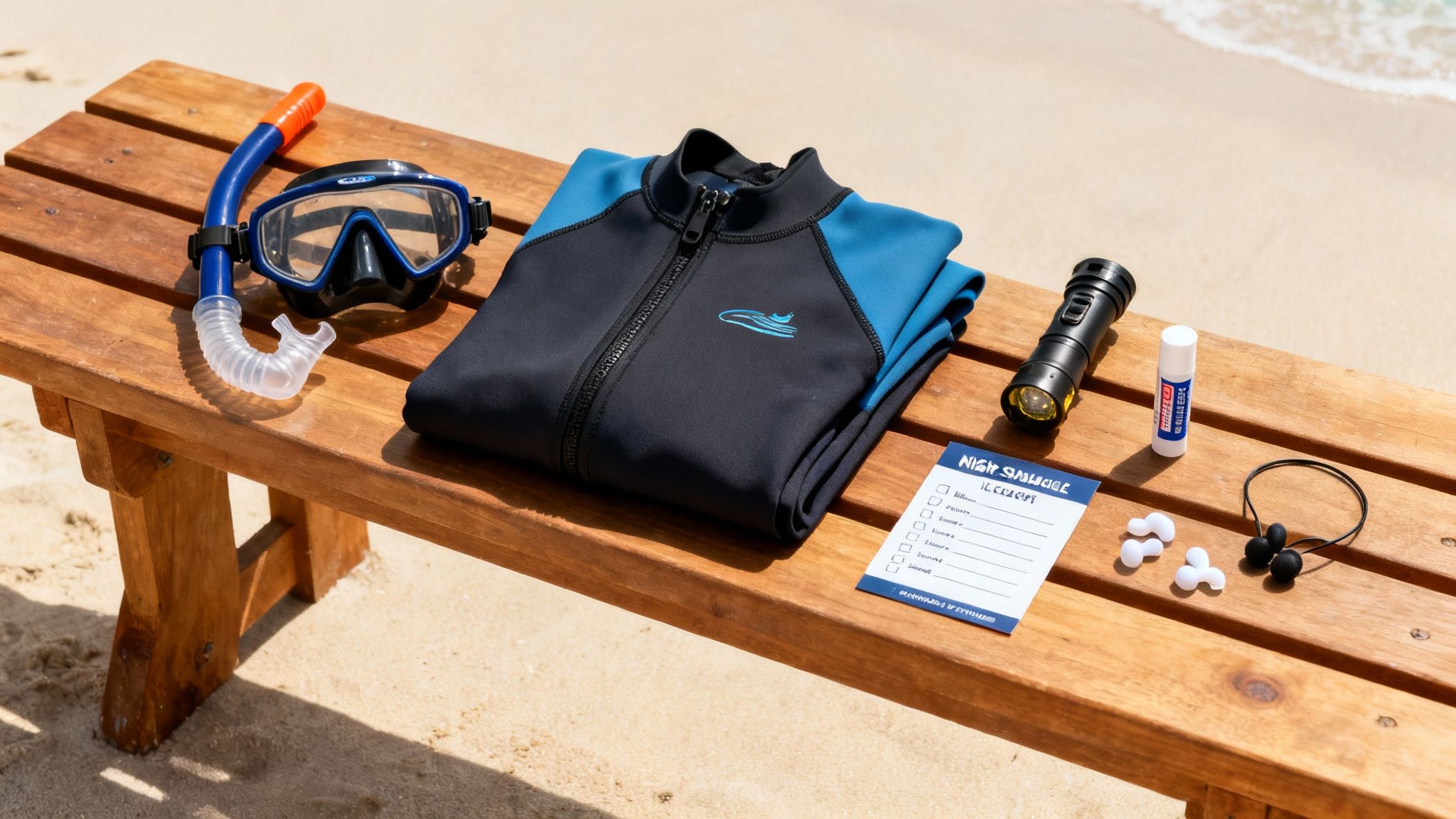 Gear laid out next to Kona waters