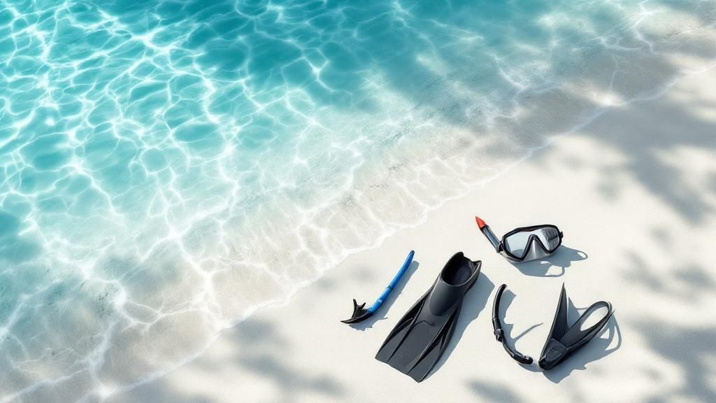 A person happily adjusts their snorkel mask while sitting on the edge of a boat.
