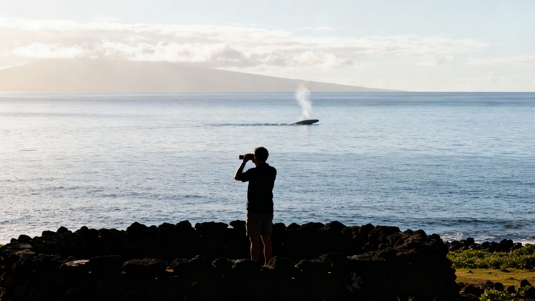 A humpback whale gracefully surfaces near the Kona coast during whale season