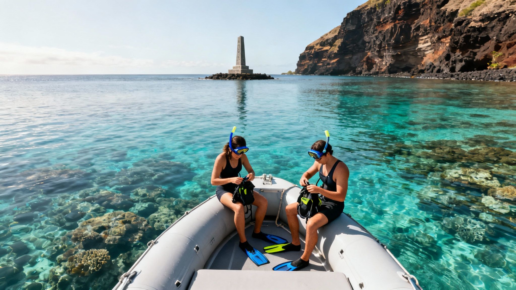 A vibrant underwater scene with colorful fish swimming around a healthy coral reef during a Captain Cook snorkel tour.
