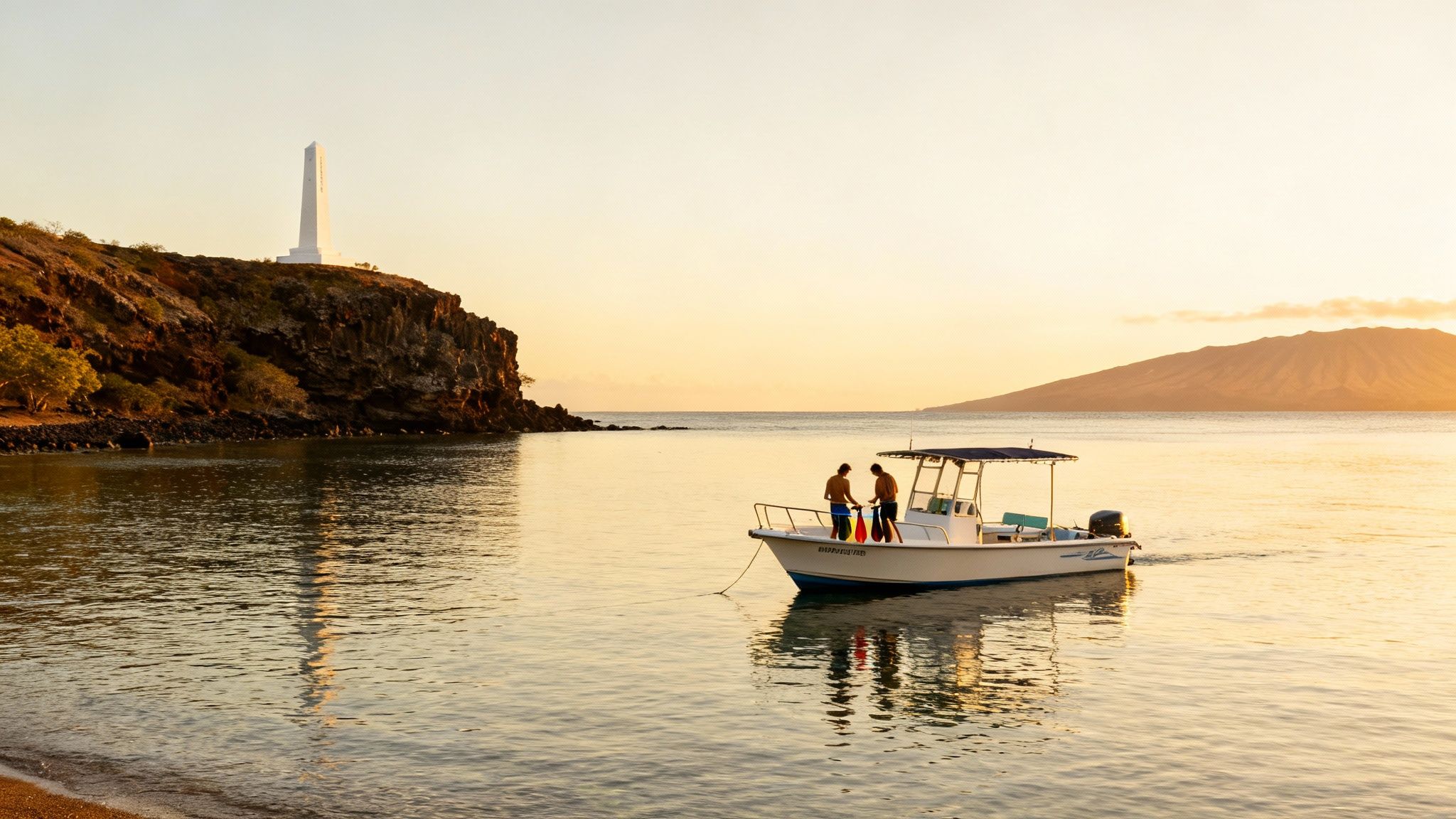 Snorkelers exploring the clear blue waters near the Captain Cook Monument.