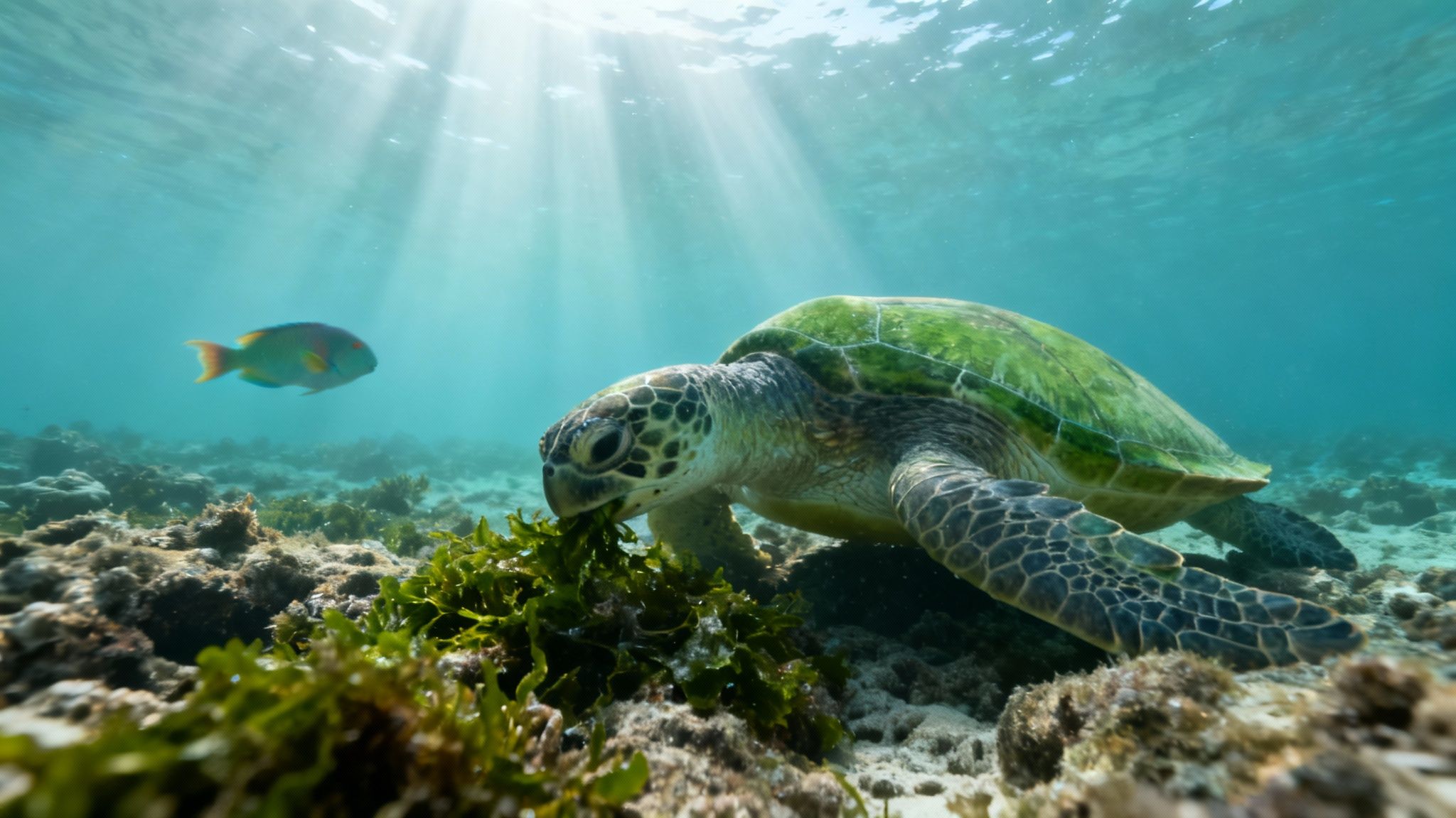 Underwater scene with diverse marine life