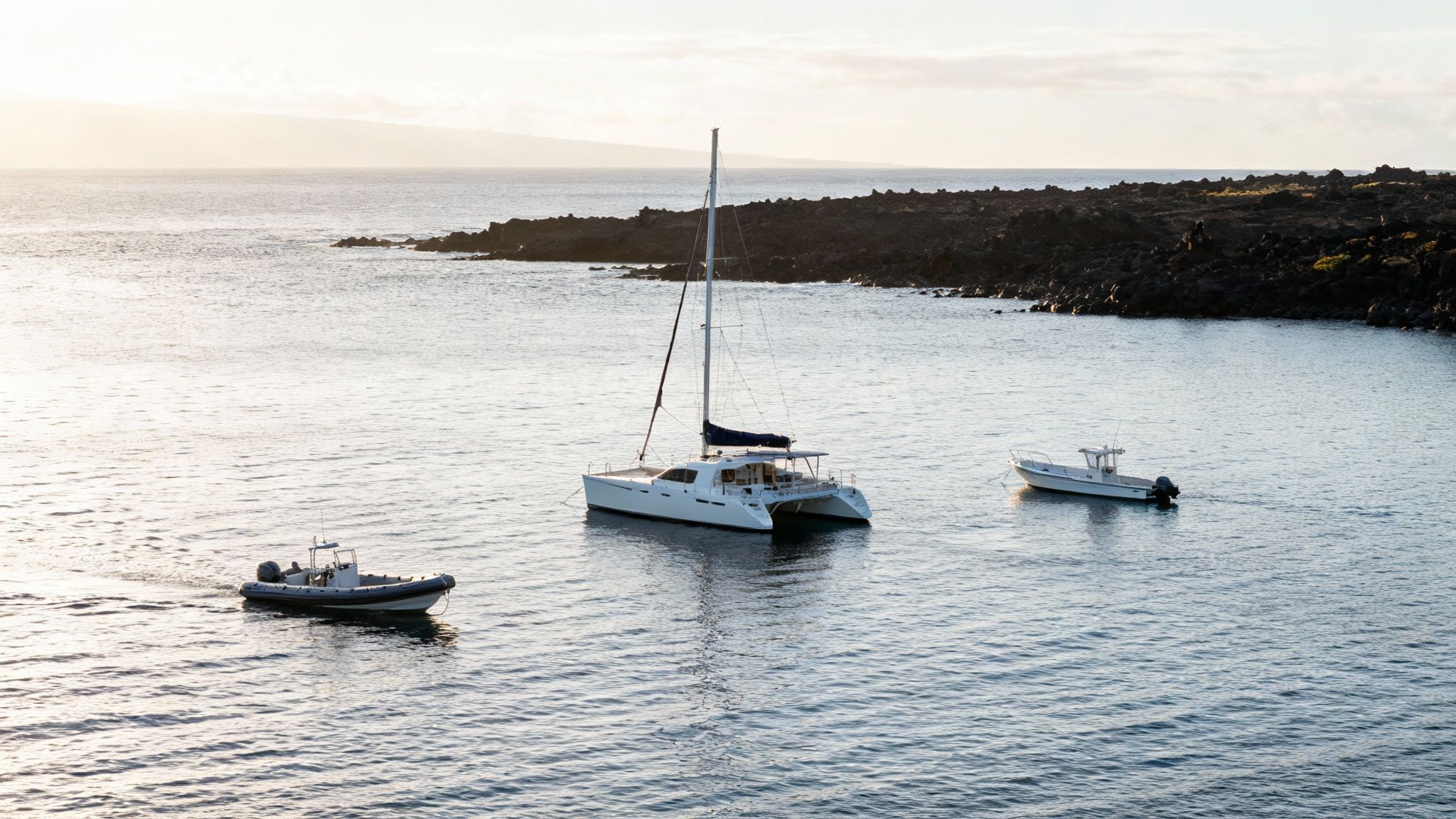 A group of snorkelers preparing to enter the clear blue water of Kealakealakekua Bay from a tour boat.