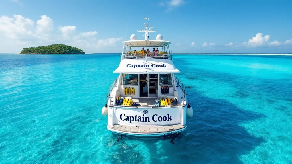 A group of snorkelers enjoying the clear blue waters of Kealakekua Bay near the Captain Cook monument.