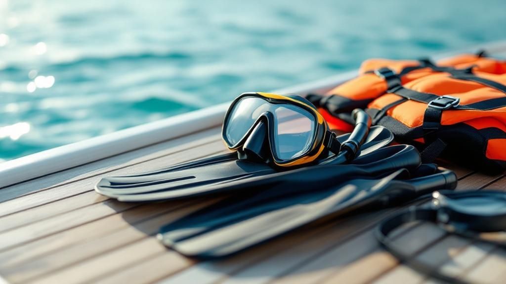 Snorkeler preparing gear on a boat deck with Kealakekua Bay in the background