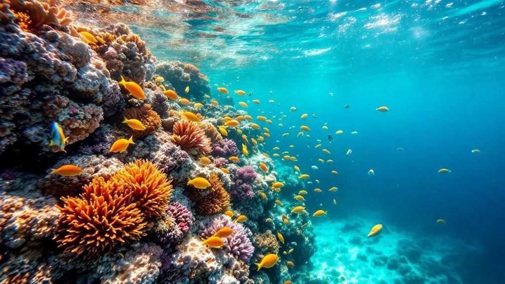 People snorkeling in the crystal-clear waters of Kealakekua Bay near the Captain Cook monument.