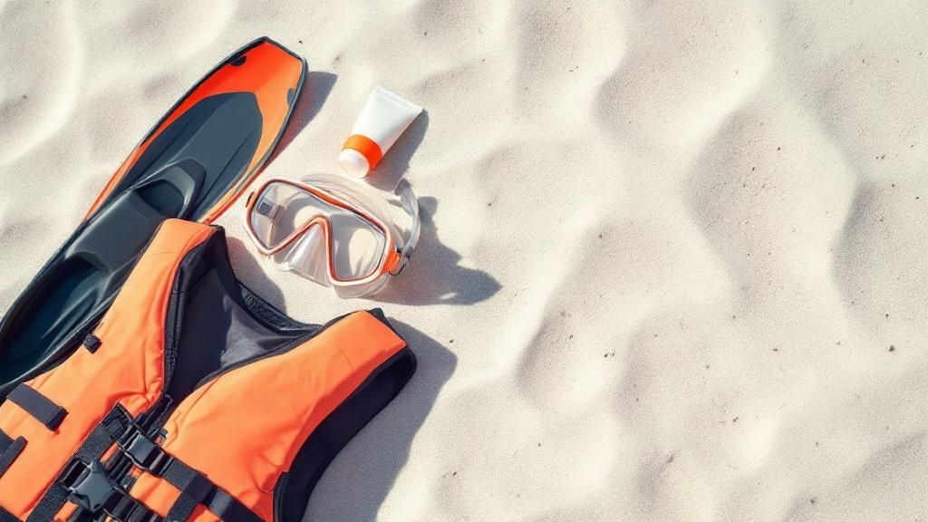 A snorkeler's backpack on a Hawaiian beach with gear like a mask and towel