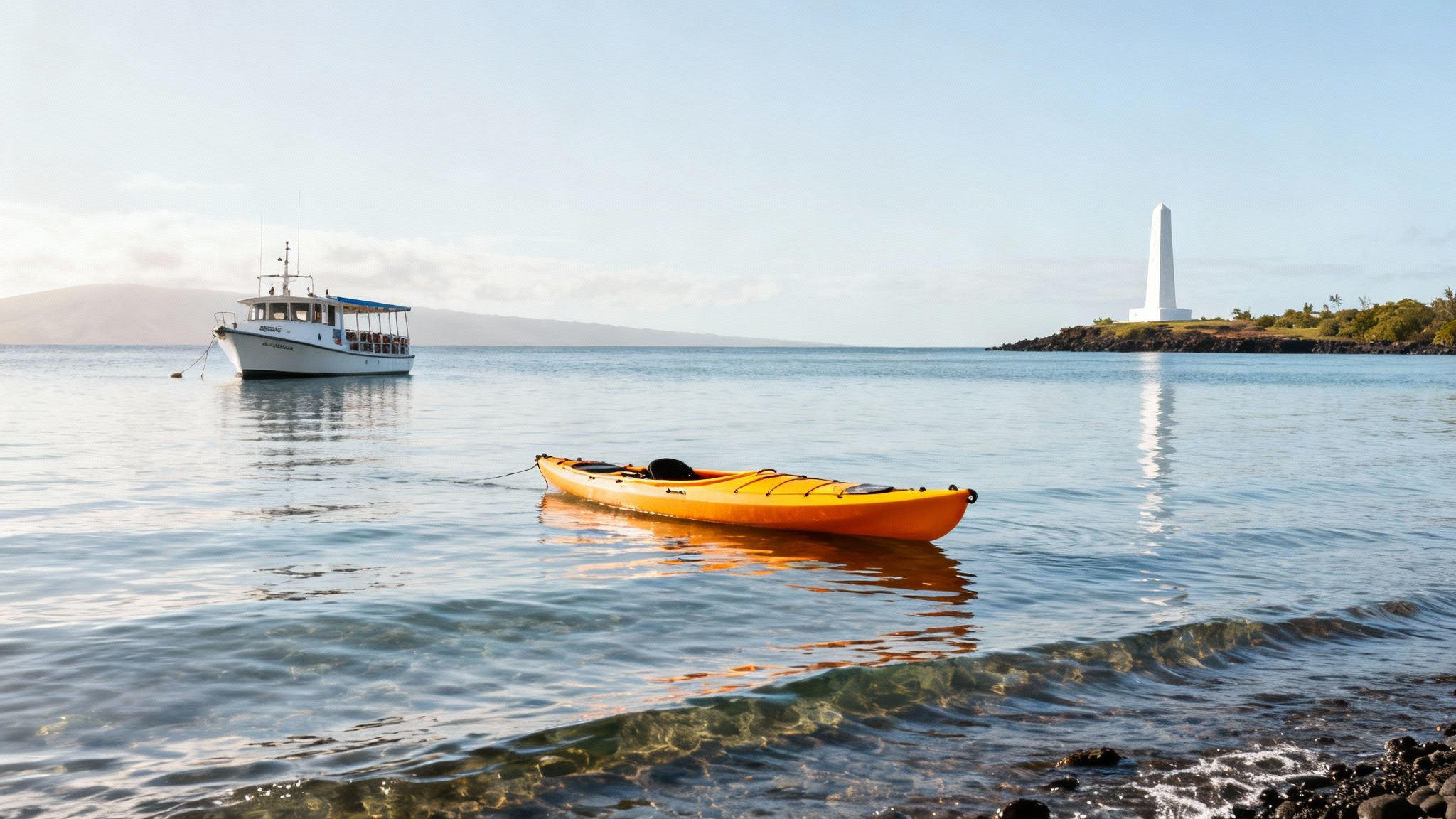 Snorkelers exploring the clear waters near the cliffs of Kealakekua Bay, Hawaii.