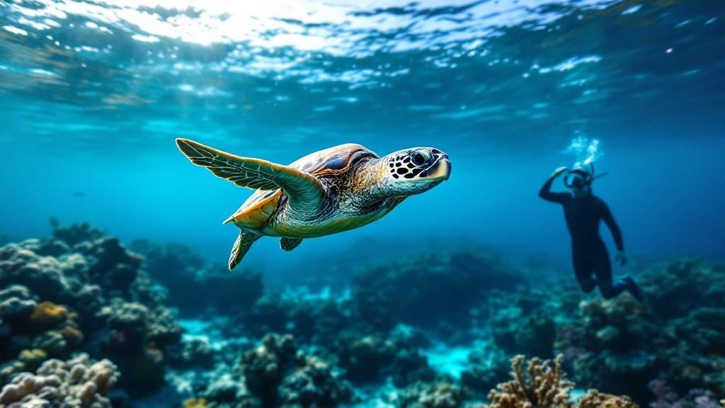 Several snorkeling essentials like a mask, snorkel, and fins laid out on a wooden surface.