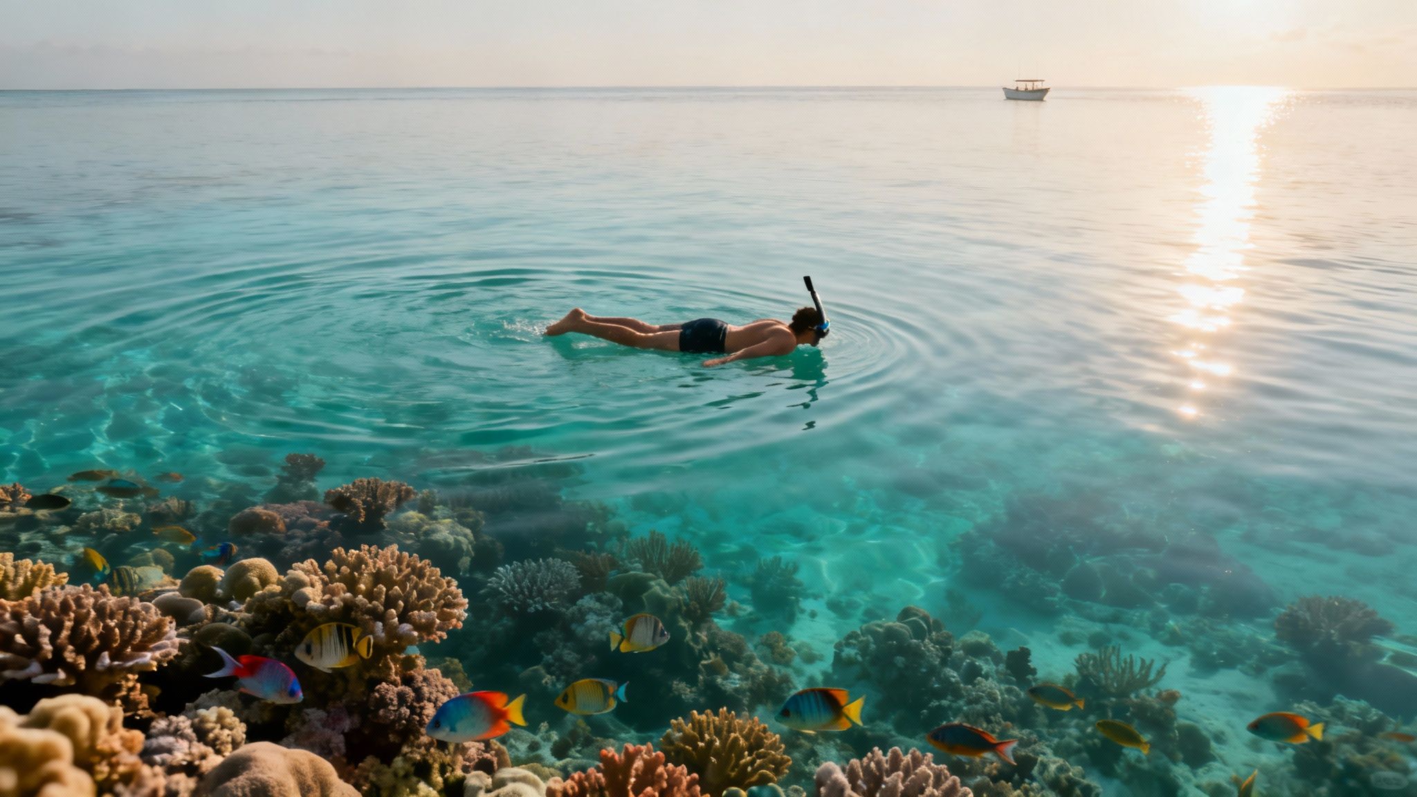 Vibrant coral reef and clear blue water at Captain Cook Beach.