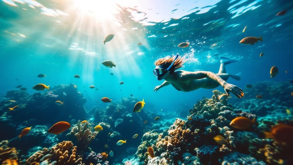 A group of snorkelers enjoying the clear water near the Captain Cook Monument.