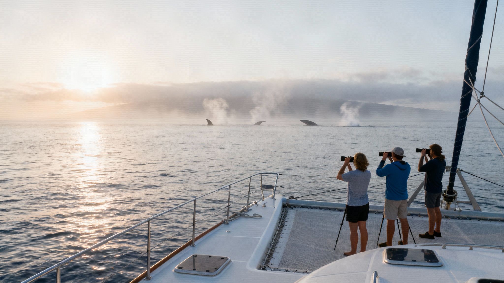 Two humpback whales swim gracefully in the clear blue waters off the Kona coast.