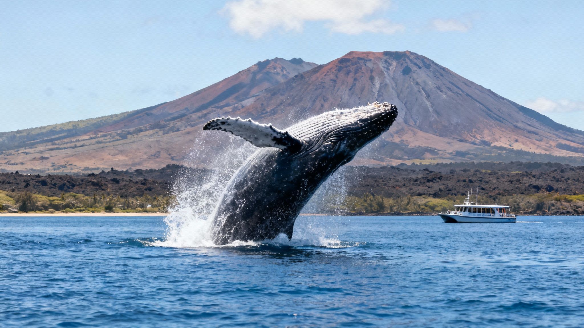 Humpback whale breaching near Kona coast