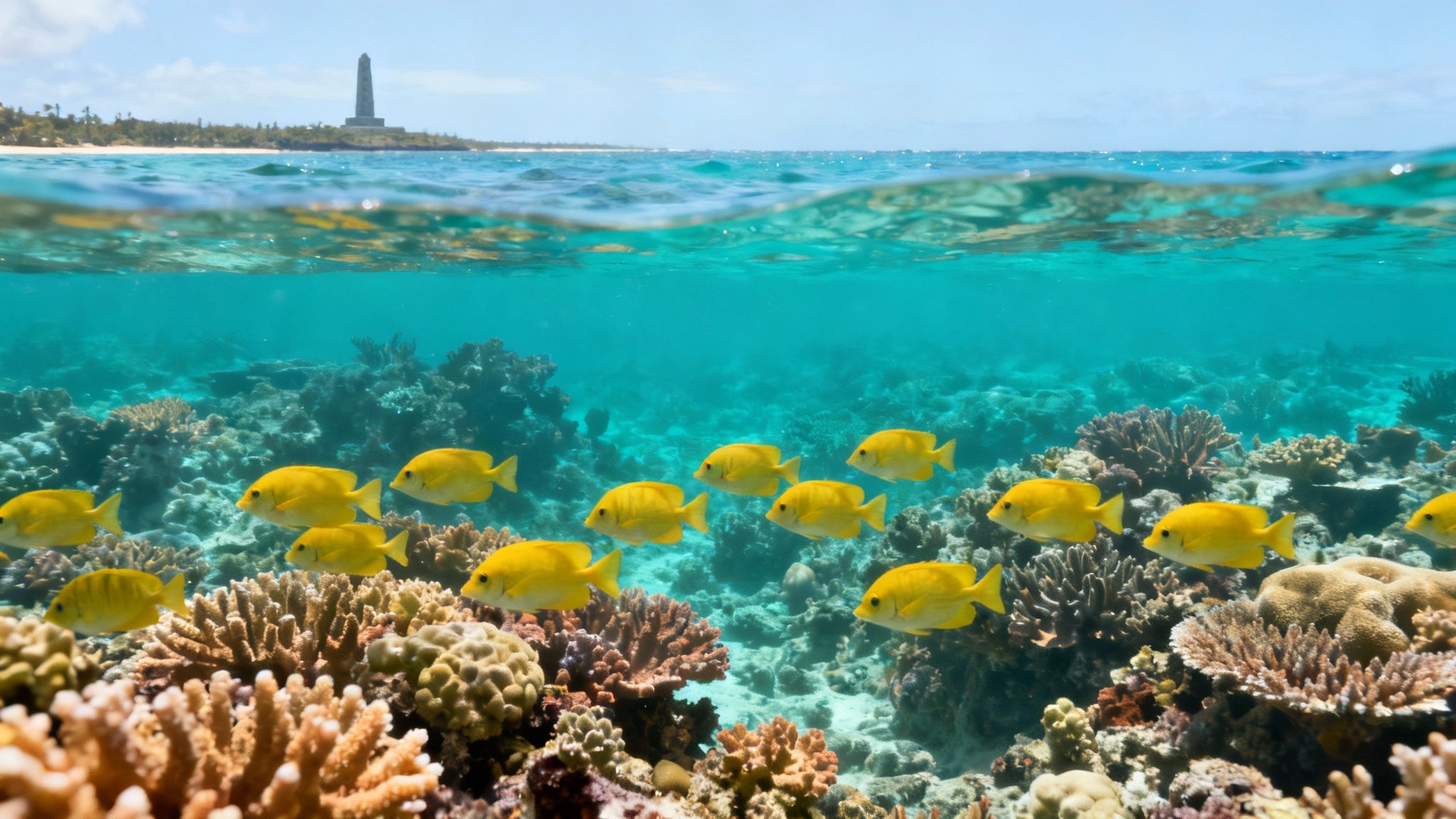 Snorkelers enjoying the clear waters near the Captain Cook Monument in Kealakekua Bay.