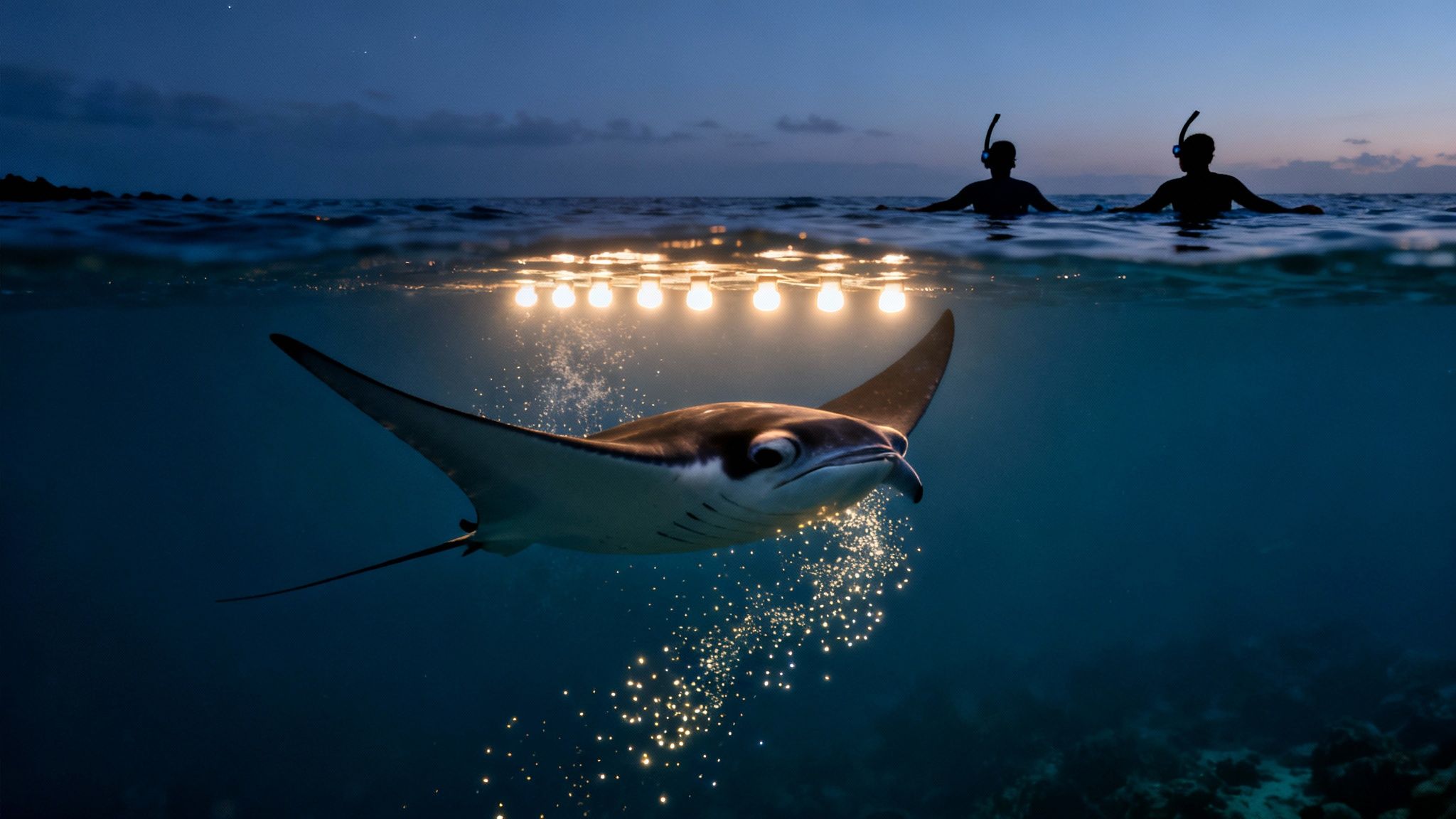 Manta Rays Under LED Lights