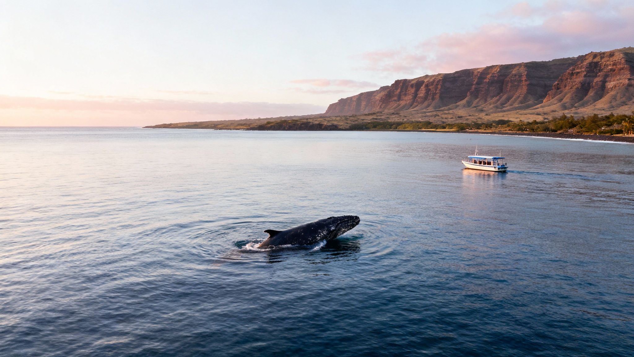 Humpback whale breaching near the Big Island's coastline