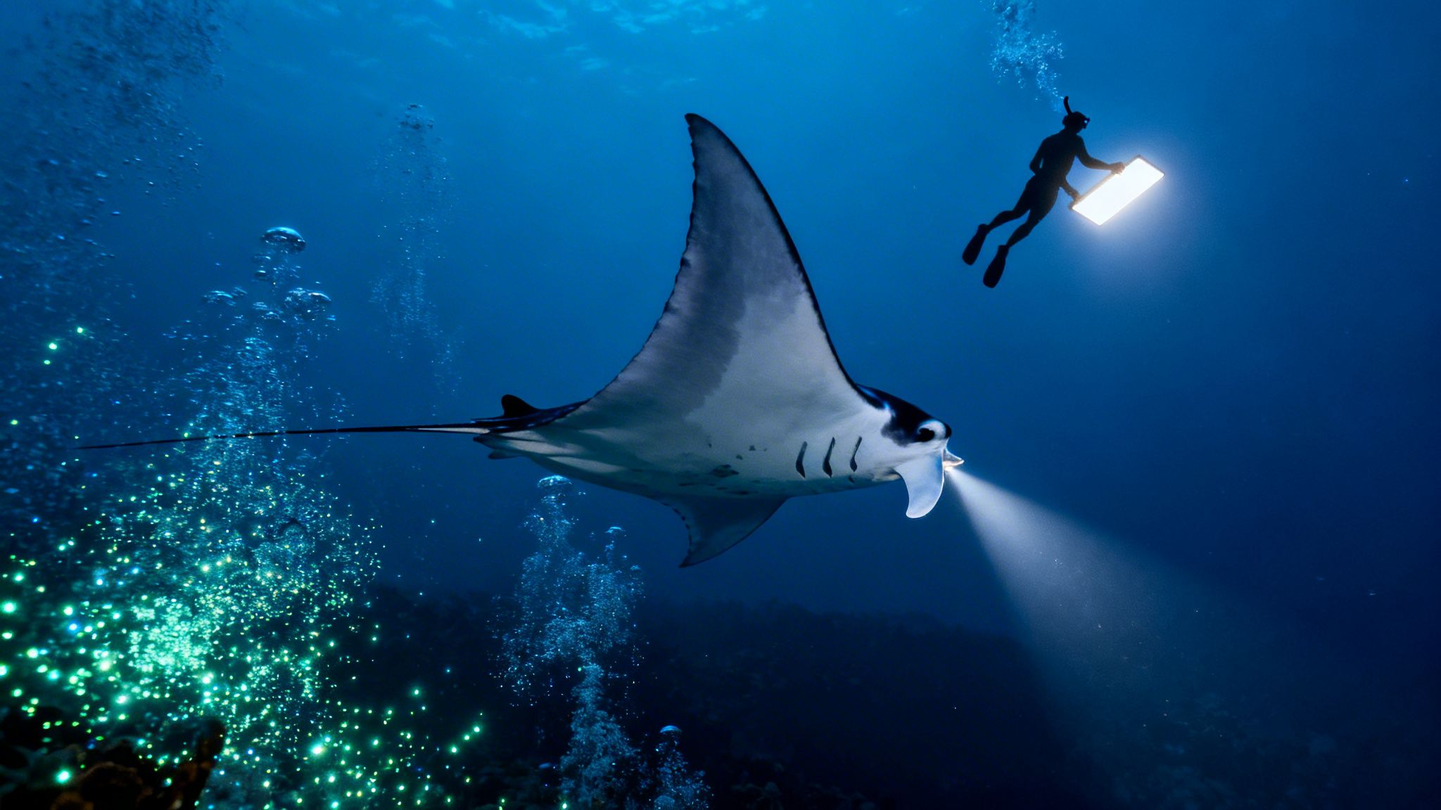 Manta Ray Swimming Underwater A Guide to Kona's Night Ballet
