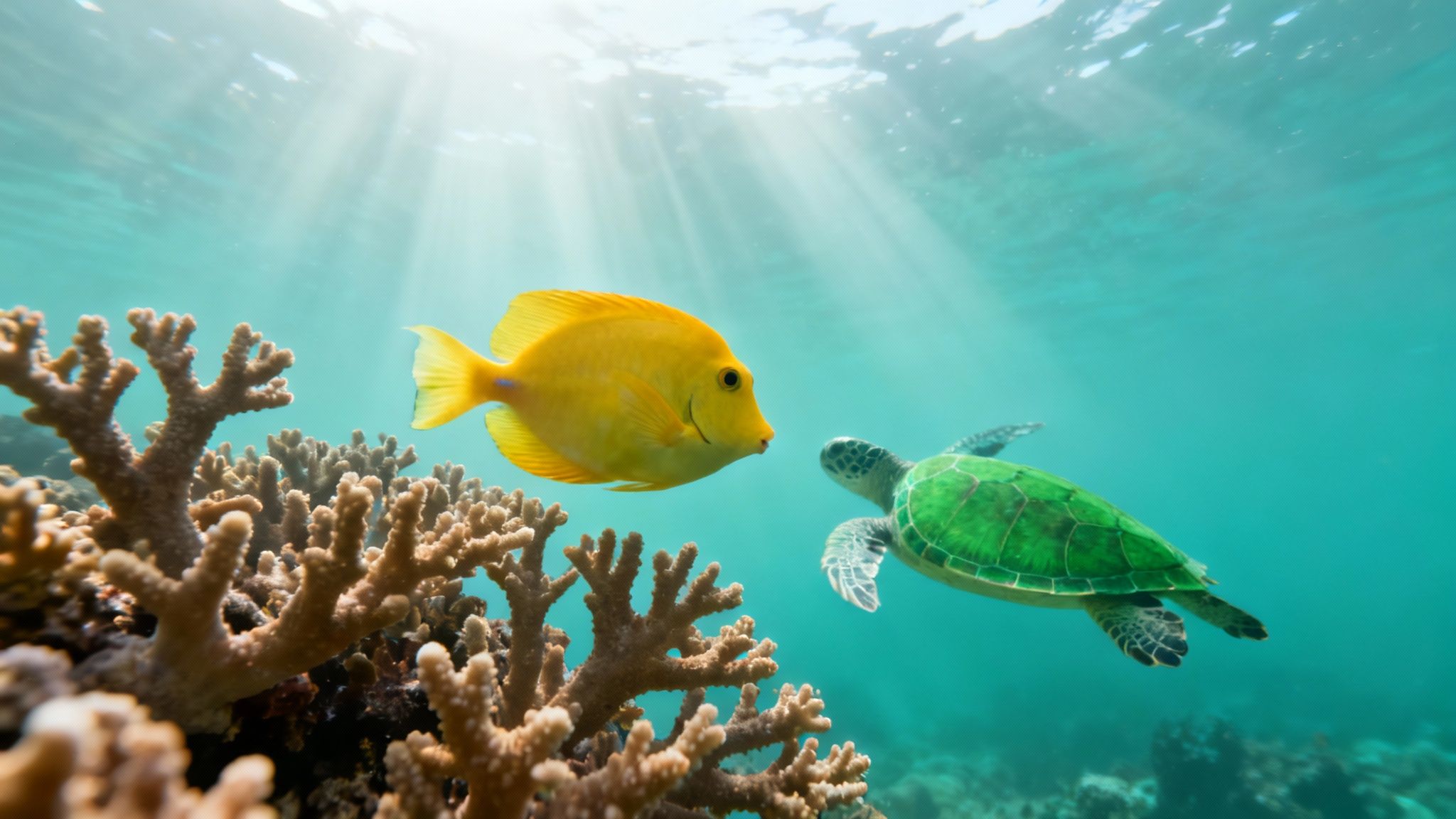 Colorful tropical fish swimming in the clear waters of Kealakekua Bay.