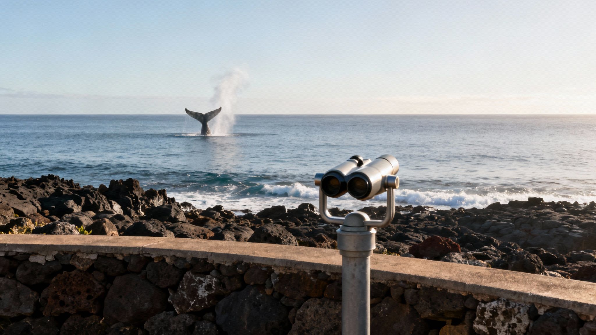 A humpback whale swims peacefully in the clear blue waters off the Big Island.